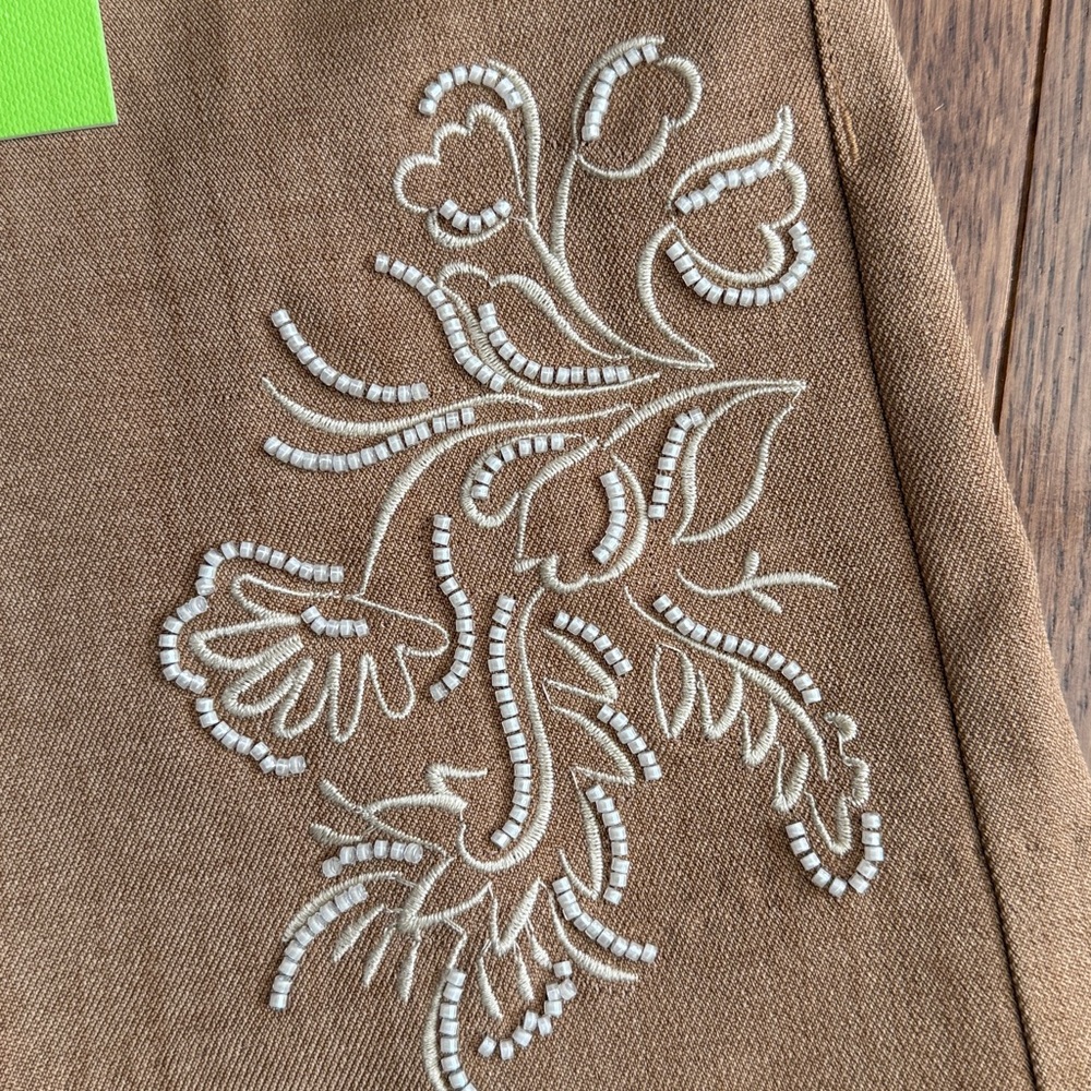 Sam Edelman Tan Embroidered High-Rise Beaded Embellished Shorts Women’s Size 6 - Picture 5 of 14